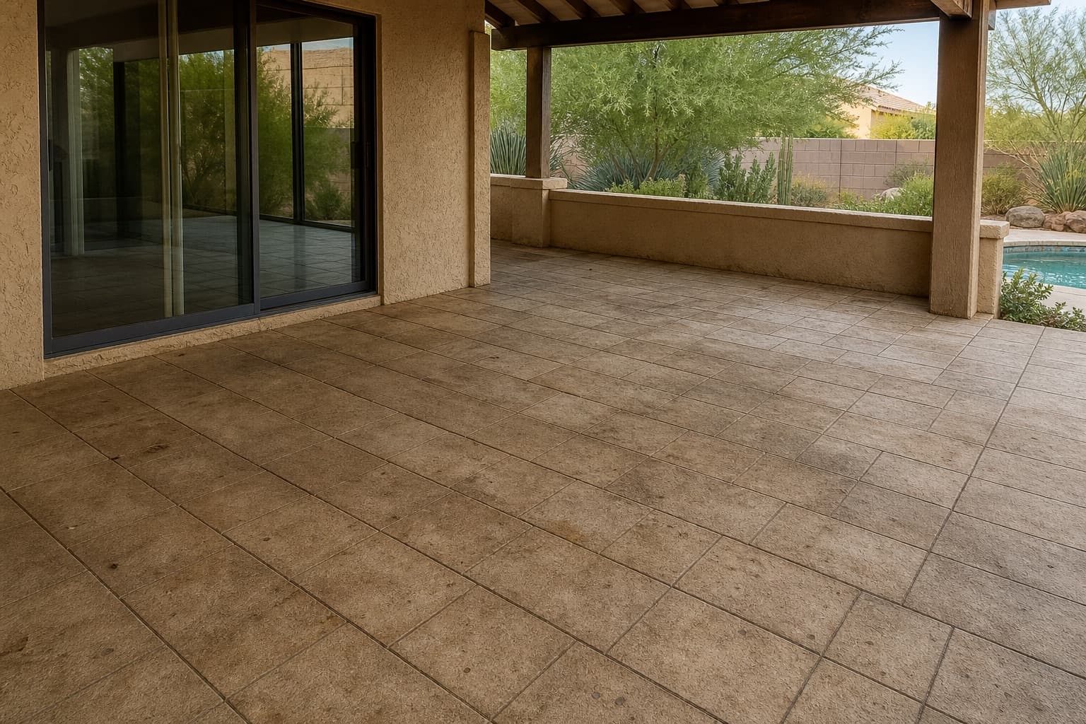 Patio wash: embedded grime → bright, even concrete before
