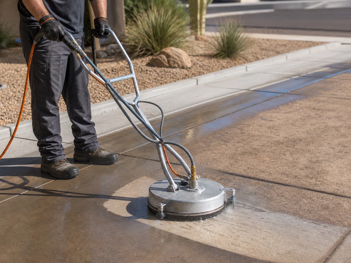Surface cleaner making an even pass across a Phoenix driveway